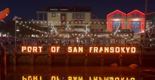 Port of San Fransokyo sign features progressive lighting effect